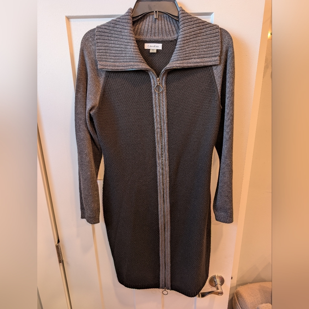 Calvin Klein Charcoal Zip-Up Sweater Dress
